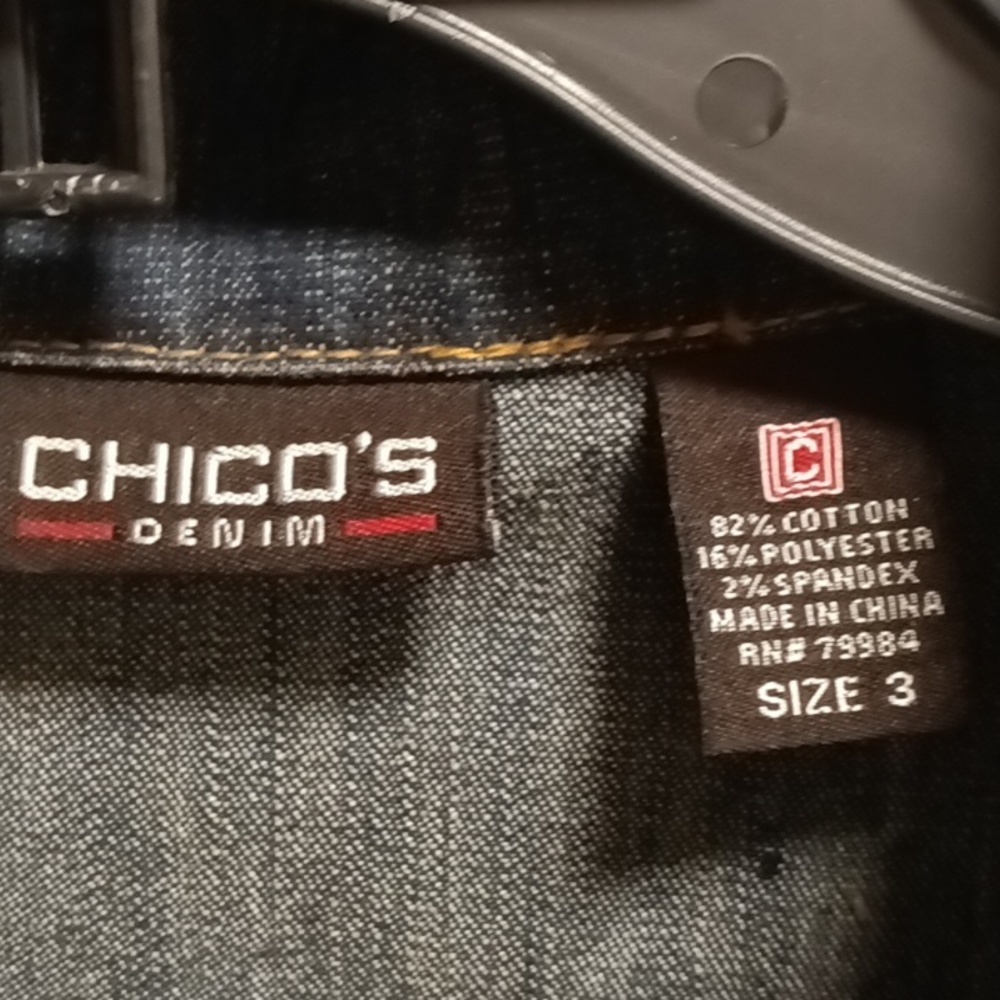 FINAL PRICE NWOT CHICO'S denim l/s dress w front pockets & gold stitching Sz 3 - Picture 3 of 9